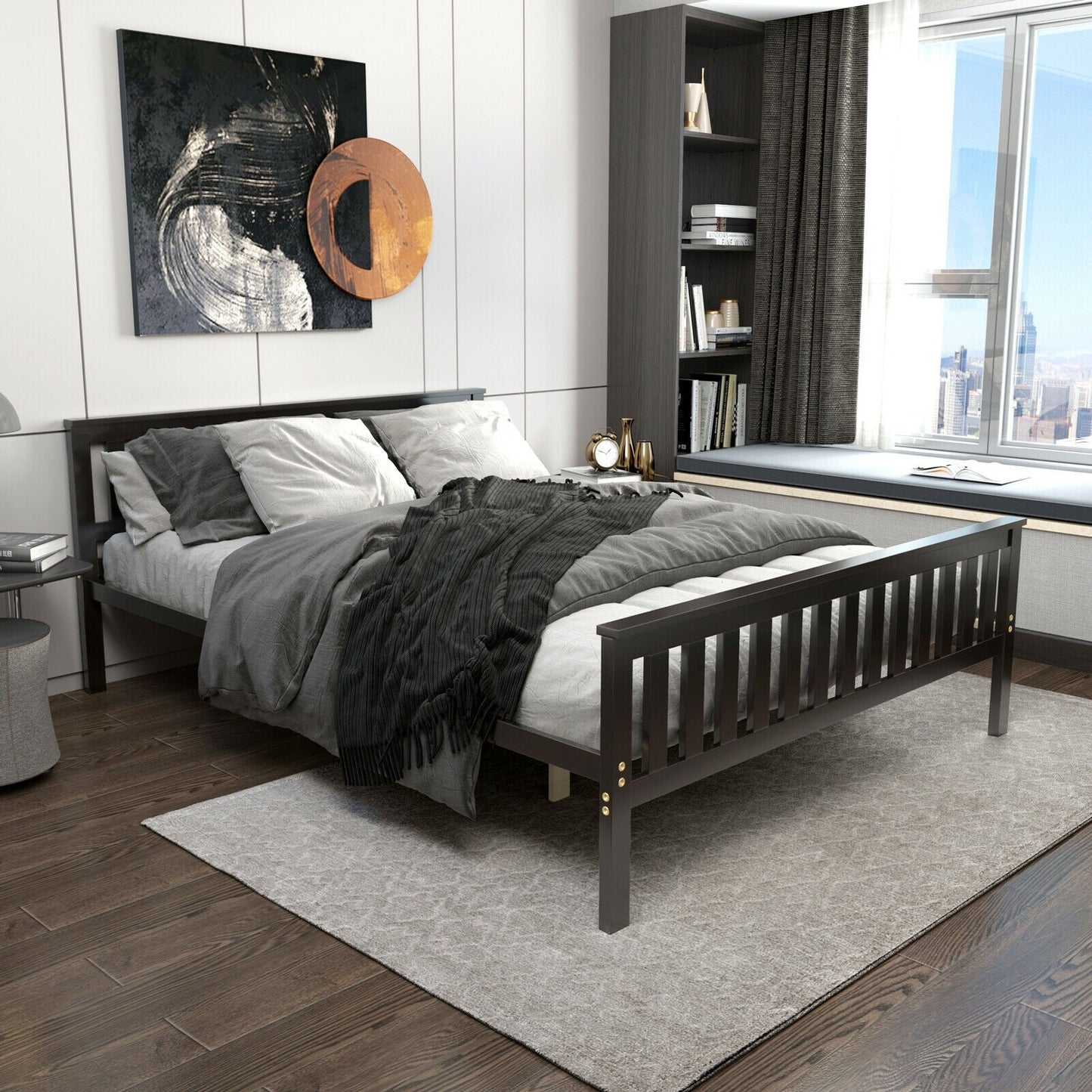 Cama Queen de Plataforma de Madera con Cabecero