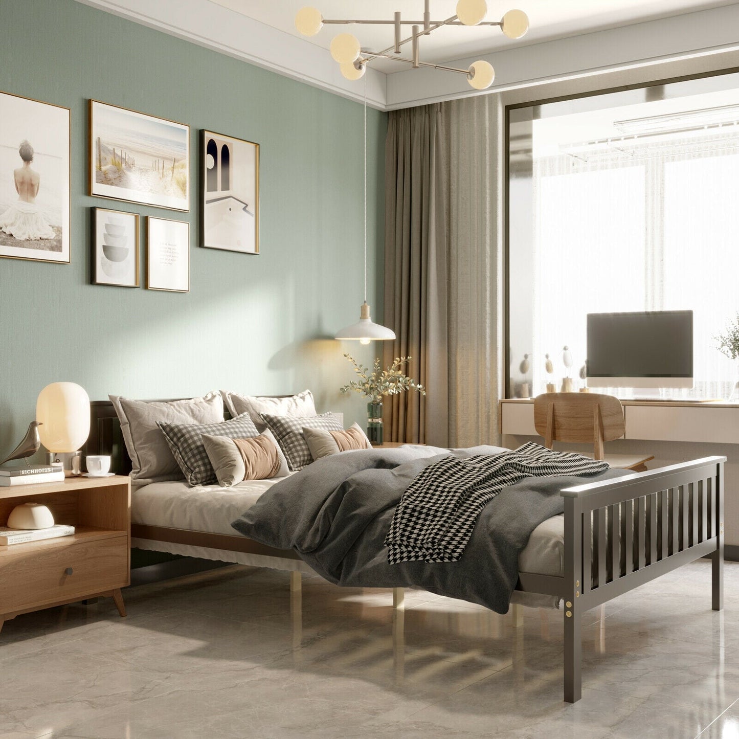 Cama de plataforma de madera de tamaño completo con cabecero
