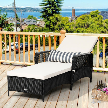 Patio wicker chaise lounge by DirectDeals with cushion and pillow, adjustable backrest on Tampa Home & Garden Store