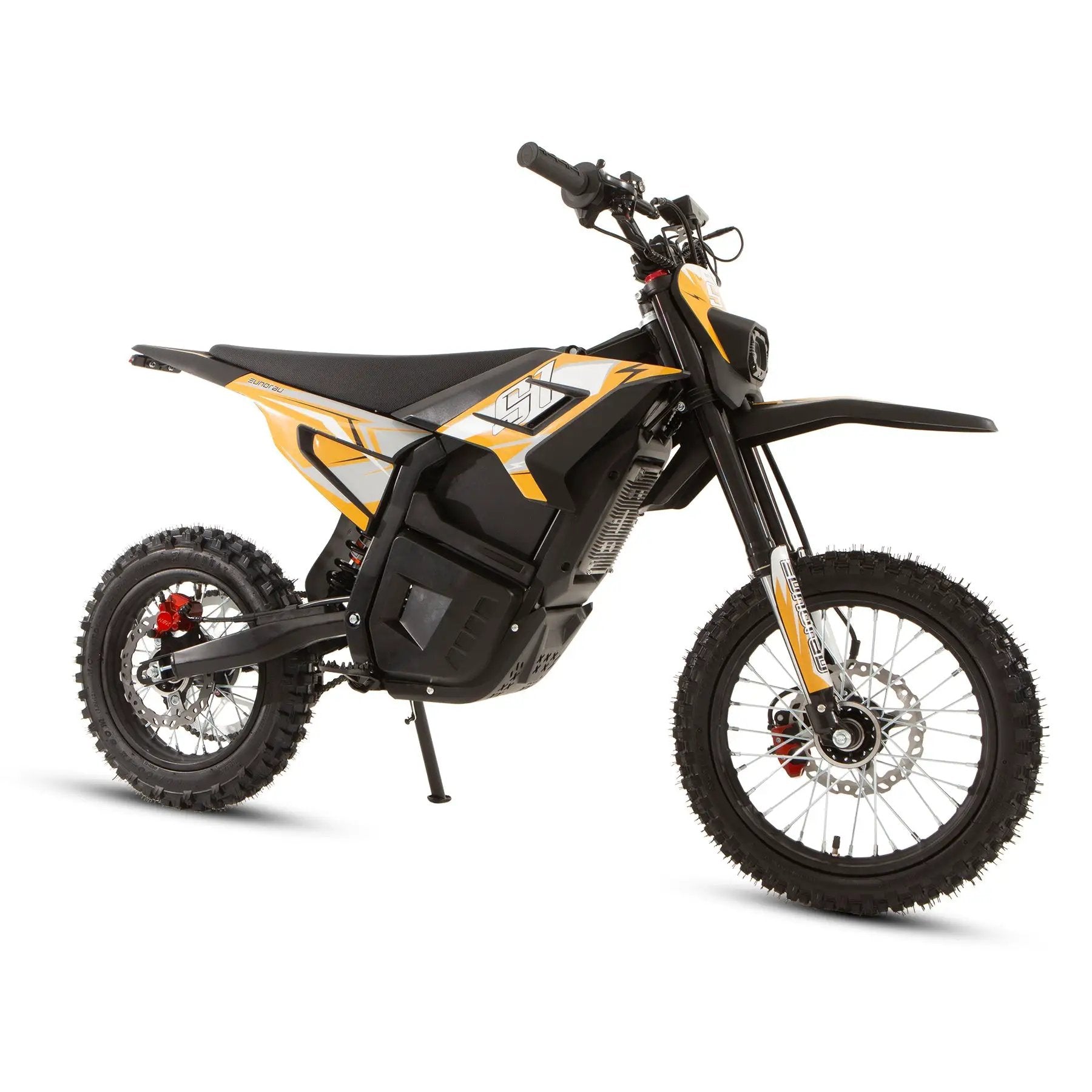S1 Dirt Bike electric dirt bike by EUNORAU E-BIKE US in orange and black with knobby tires on Tampa Home & Garden Store