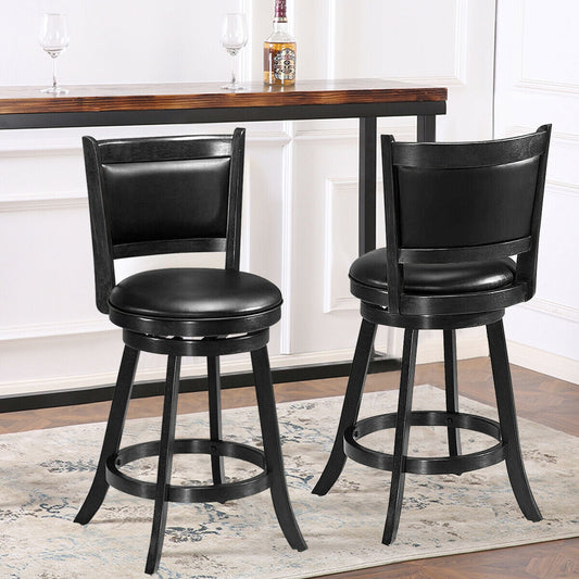 2 Pieces 24 Inches Swivel Counter Stool Dining Chair Upholstered Seat-Black - Tampa Home & Garden Store