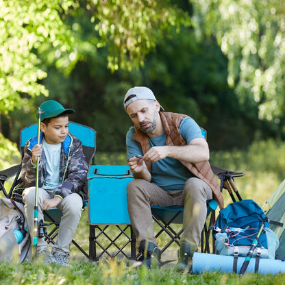 GemGear portable folding camping chairs with cup holders, blue fabric, pair at campsite on Tampa Home & Garden Store