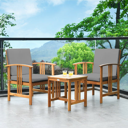 Juego de muebles de sofá para patio exterior de madera maciza de 3 piezas - Gris