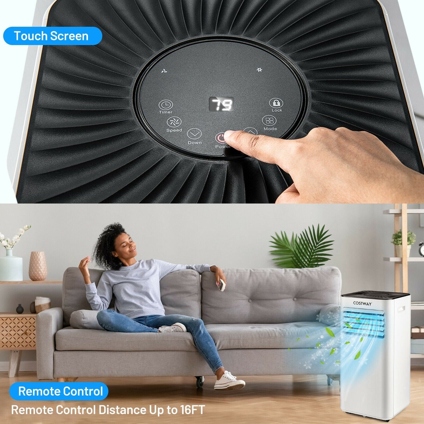 Aire Acondicionado Portátil 10000 BTU Enfriador de Aire Evaporativo Deshumidificador-Blanco