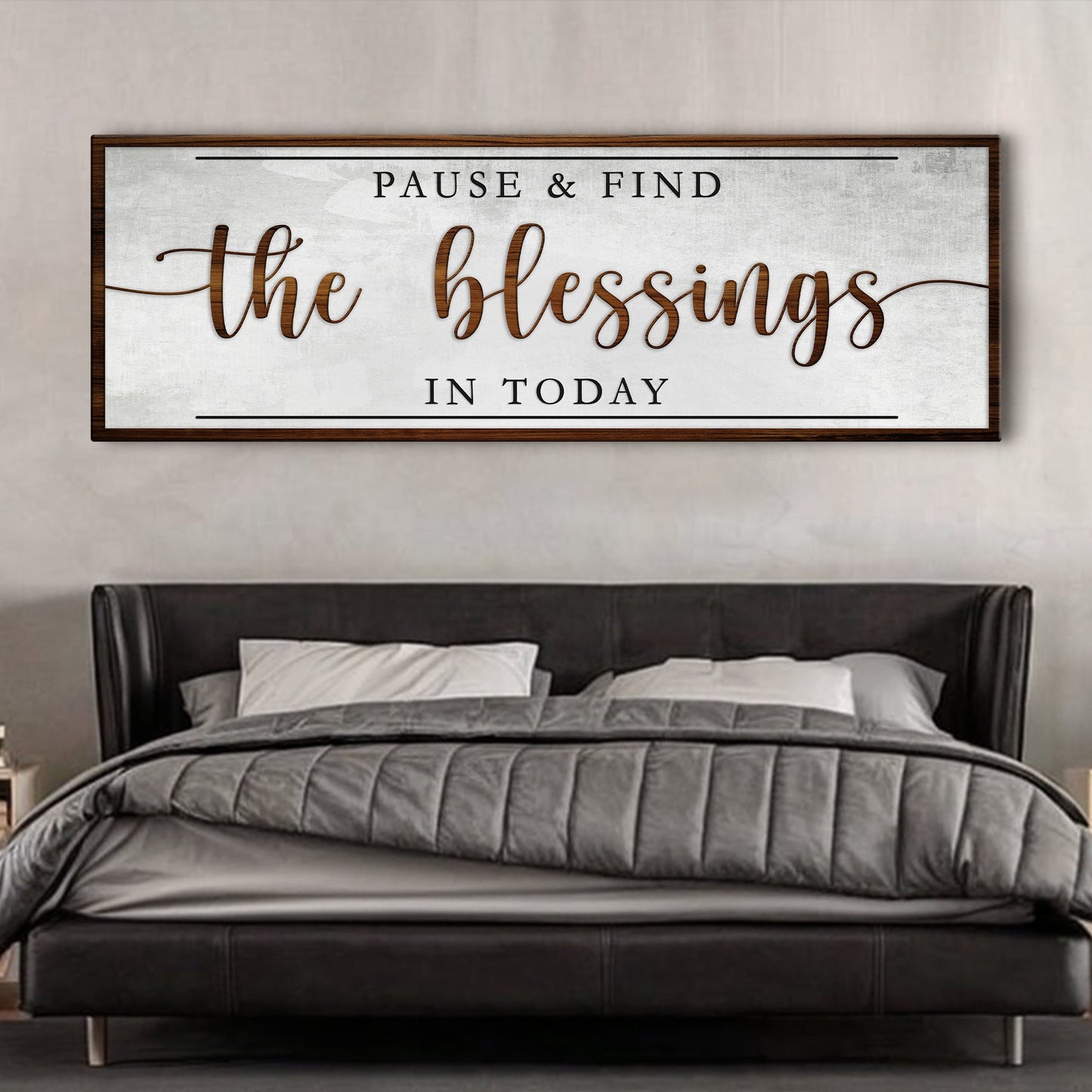Pause & Find Blessings In faith sign canvas wall art with wood frame Tailored Canvases on Tampa Home & Garden Store