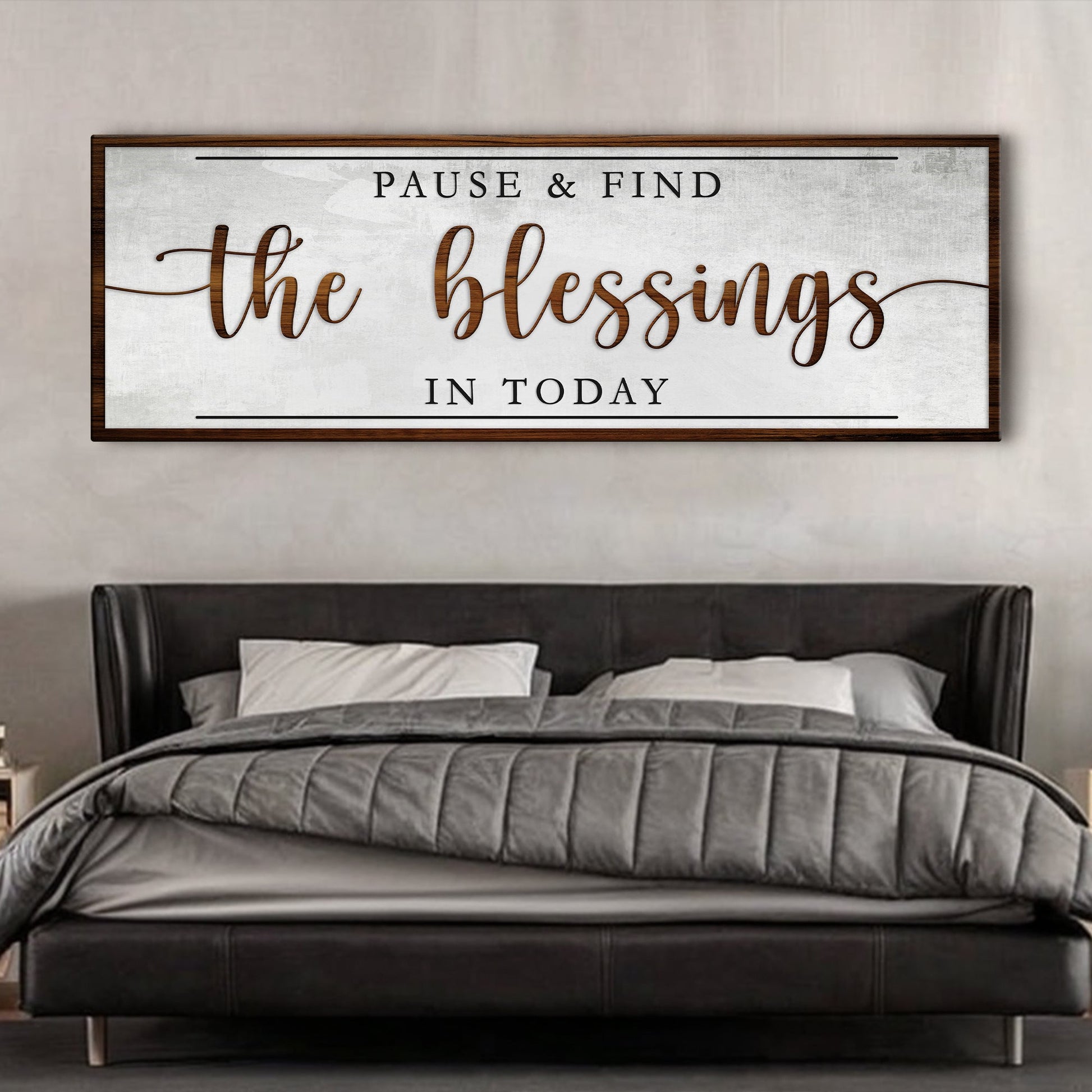 Pause & Find Blessings In faith sign canvas wall art with wood frame Tailored Canvases on Tampa Home & Garden Store