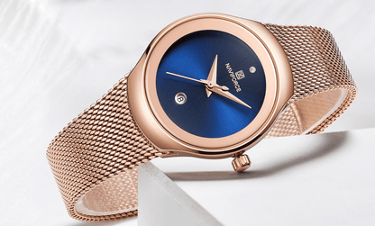Women's stainless steel watch with braided rose-gold bracelet blue dial Stevvex ST1N1700ZC7 on Tampa Home & Garden Store