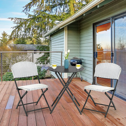 3 Pieces Patio Rattan Bistro Set with Round Dining Table and 2 Chairs - Tampa Home & Garden Store