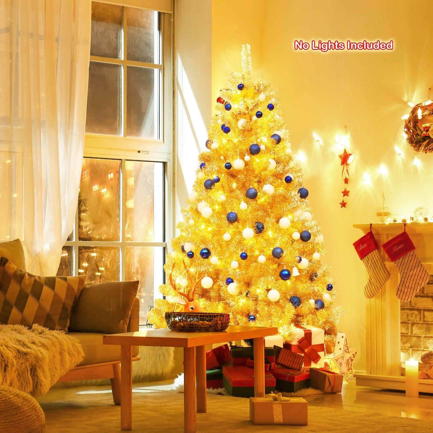 Árbol de Navidad artificial de oropel con bisagras de 1,8/2,3 metros con soporte plegable - 1,8 m