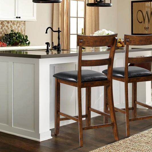 2 Pieces Counter Height Chair Set with Leather Seat and Rubber Wood Legs - Tampa Home & Garden Store