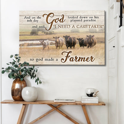 On The 8th Day God Made A Farmer Sign III canvas wood plank background cows on Tampa Home & Garden Store