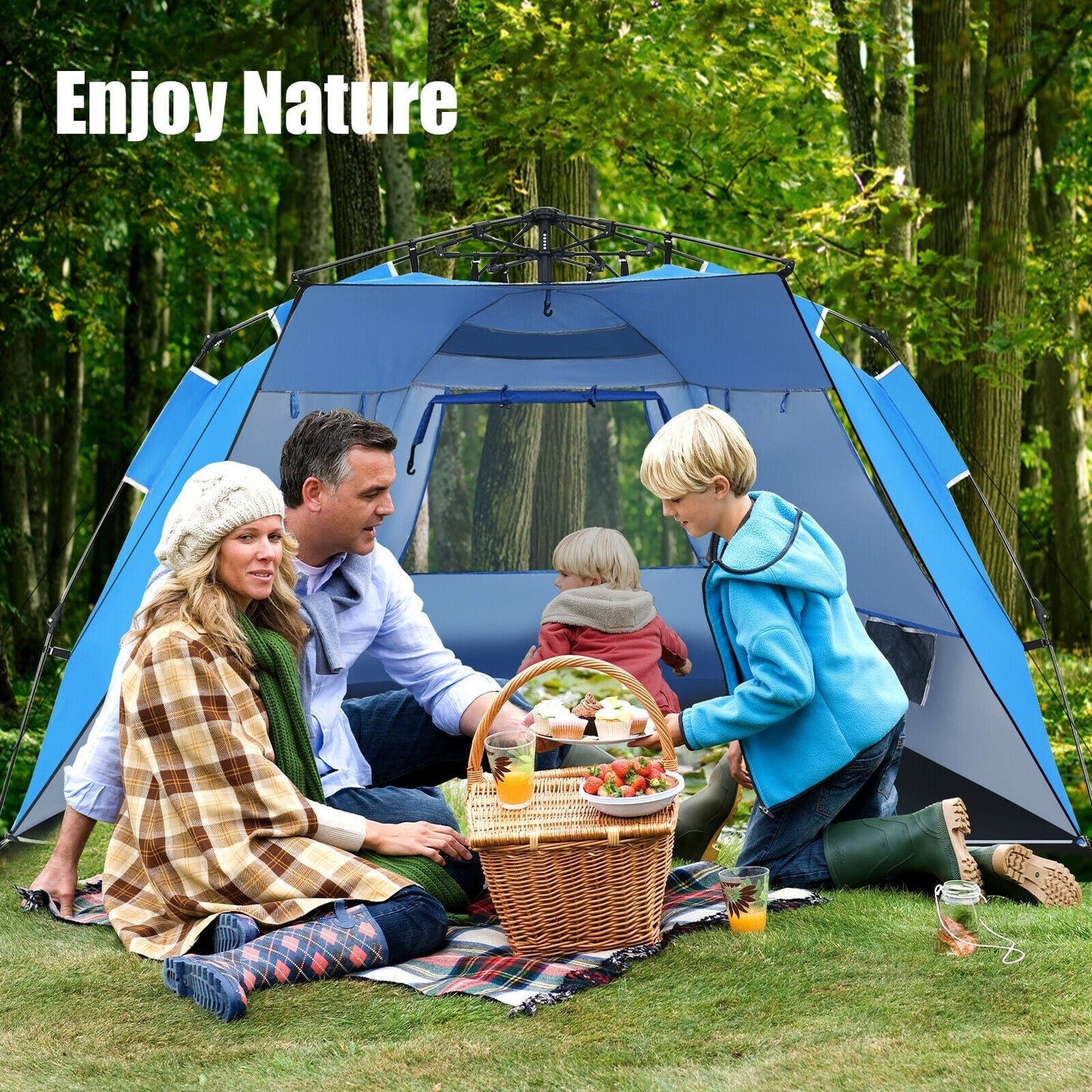 GemGear 3-4 Person Easy Pop Up Beach Tent blue UPF 50+ portable sun shelter for family on Tampa Home & Garden Store