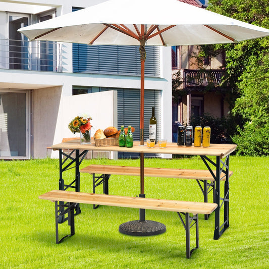 66.5 Inch Outdoor Wood Folding Picnic Table with Adjustable Heights - Tampa Home & Garden Store