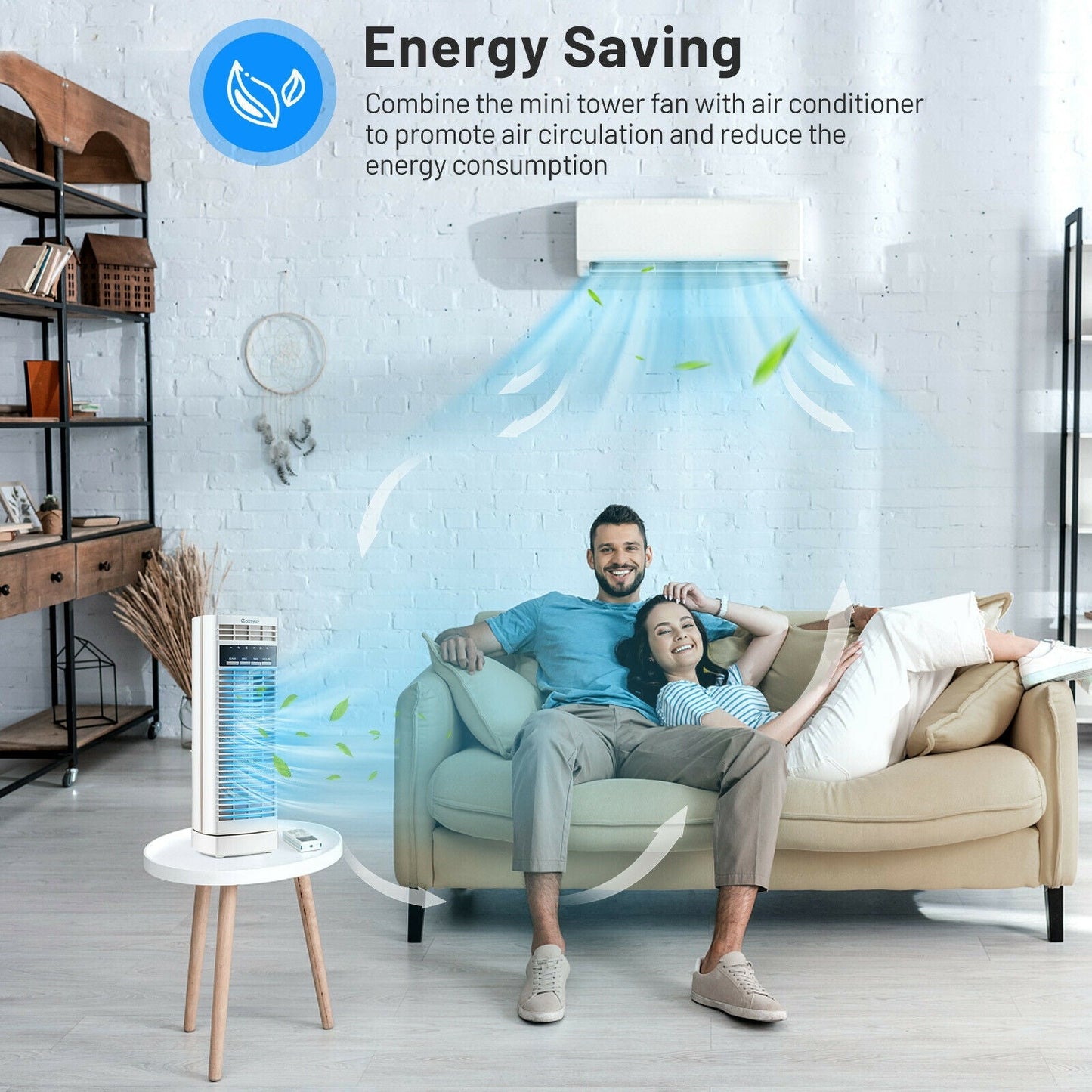 Ventilador de torre mini oscilante de 14 pulgadas con 3 velocidades y temporizador - Blanco