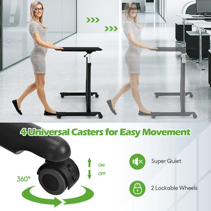 Escritorio de computadora ajustable en altura, mesa para portátil con ruedas para sentarse o pararse - Negro