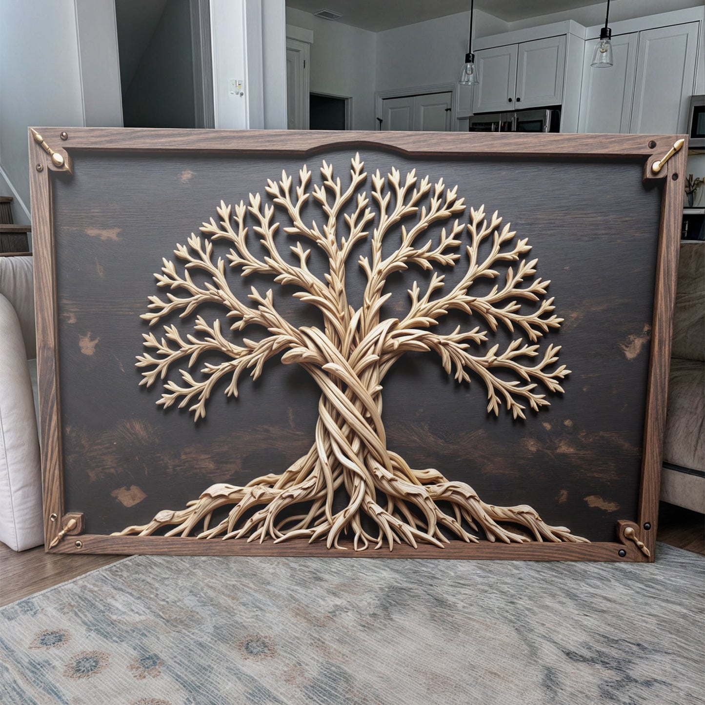 3D Celtic Tree of Life canvas by Tailored Canvases with dark background and tan relief tree on Tampa Home & Garden Store