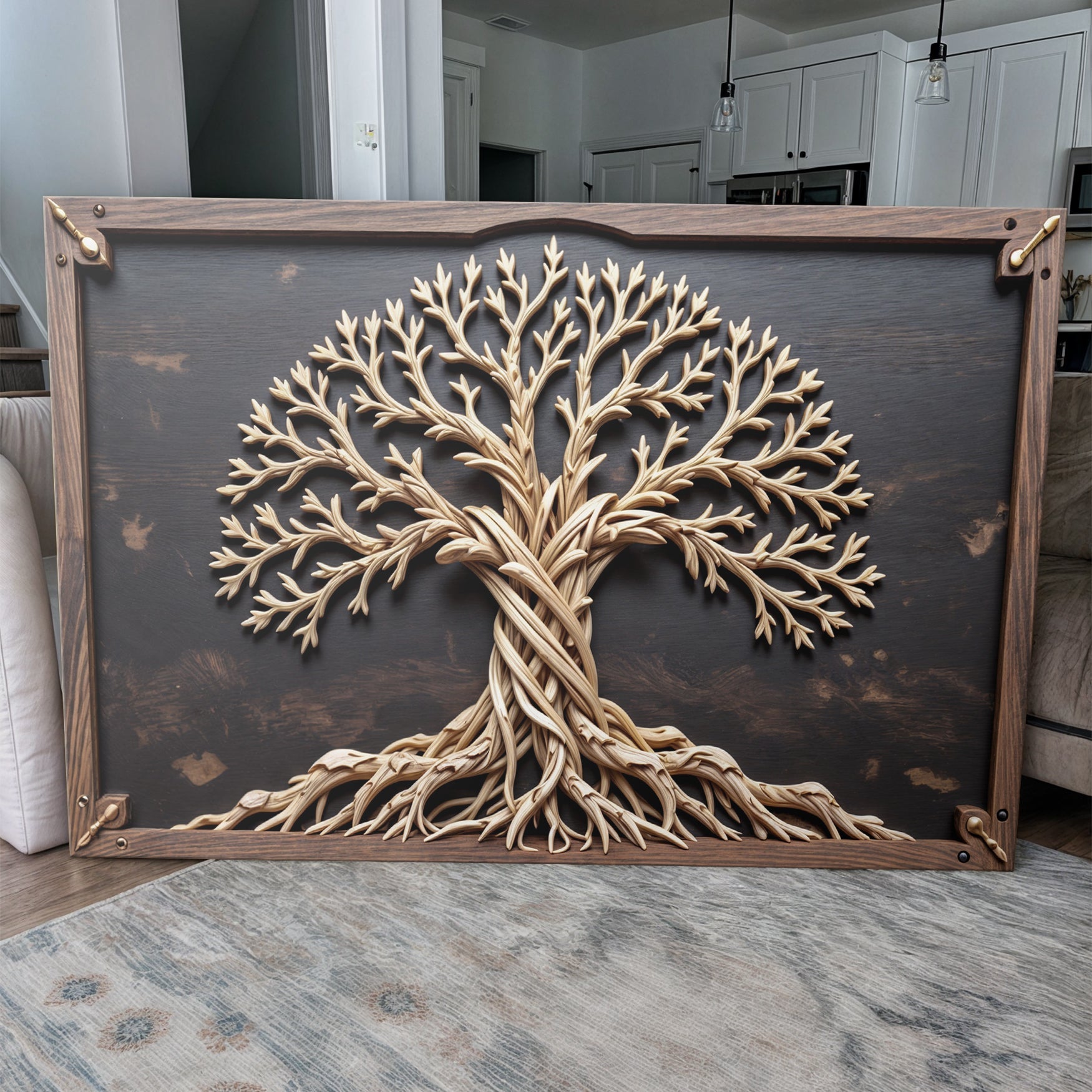 3D Celtic Tree of Life canvas by Tailored Canvases with dark background and tan relief tree on Tampa Home & Garden Store