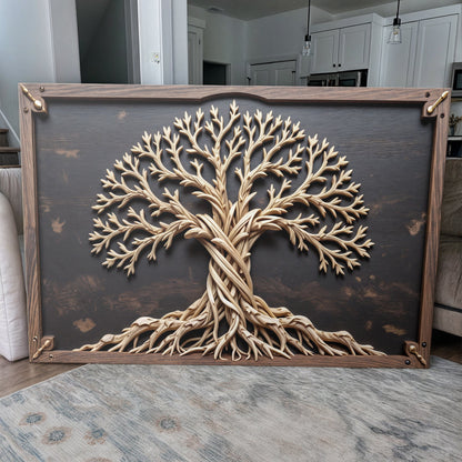3D Celtic Tree of Life canvas by Tailored Canvases with dark background and tan relief tree on Tampa Home & Garden Store