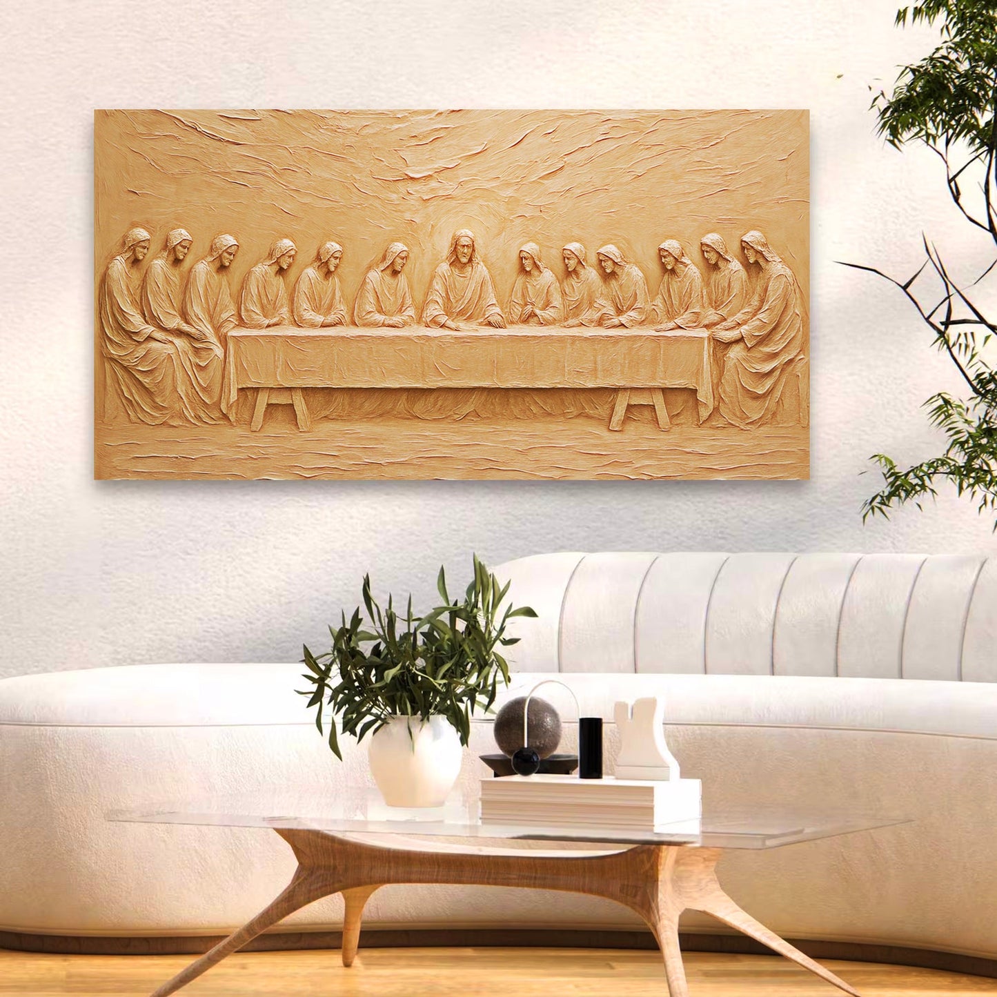 Canvas The Last Supper Minimalist Faith Wall Art in warm beige by Tailored Canvases on Tampa Home & Garden Store