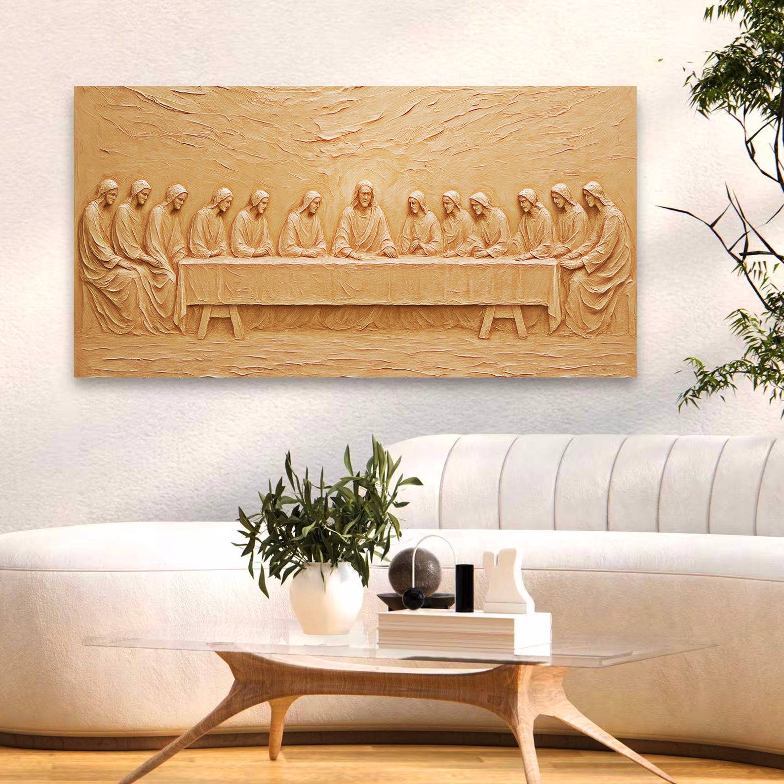 Canvas The Last Supper Minimalist Faith Wall Art in warm beige by Tailored Canvases on Tampa Home & Garden Store
