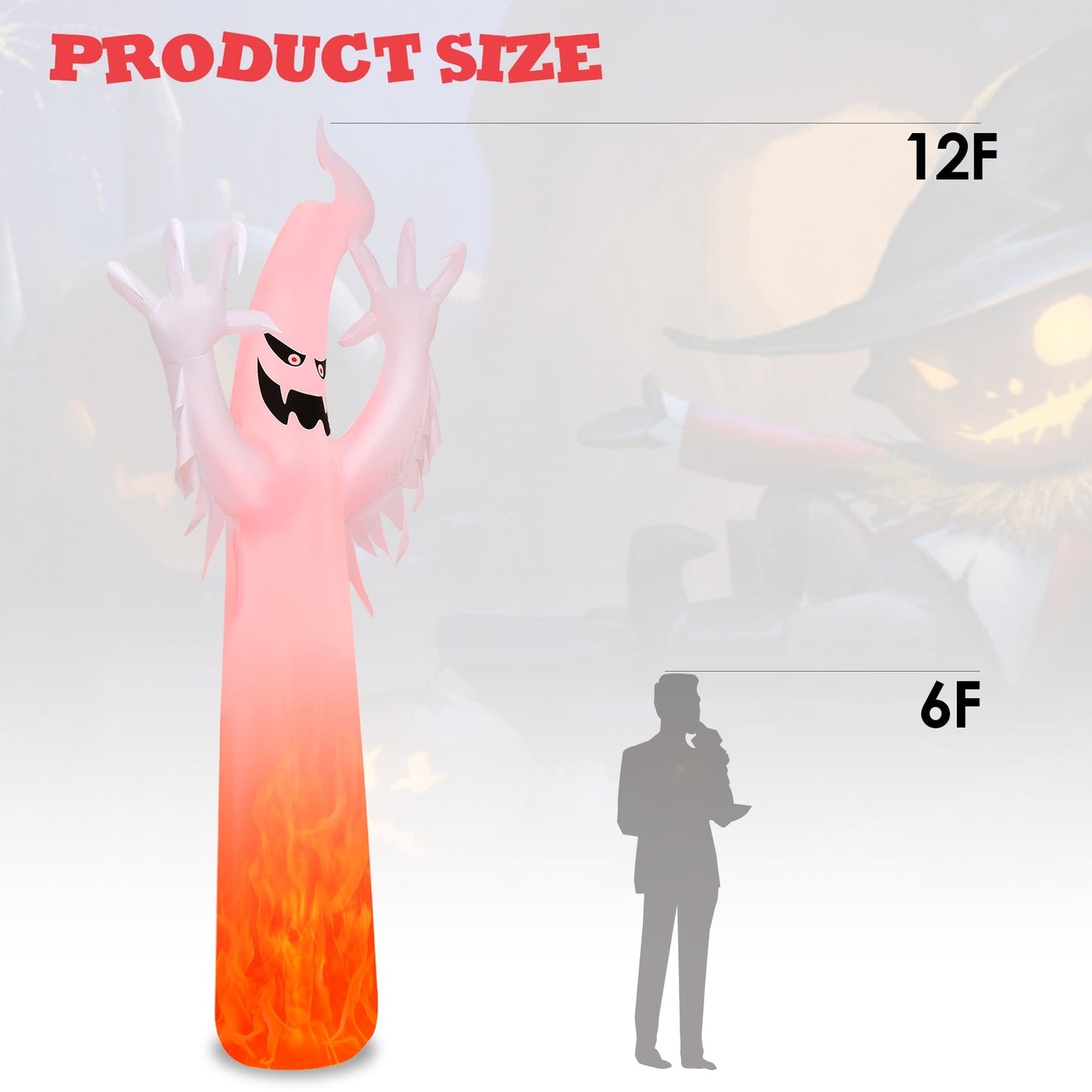 12 ft Halloween inflatable decoration pink demon with outstretched arms and built-in LED lights on Tampa Home & Garden Store