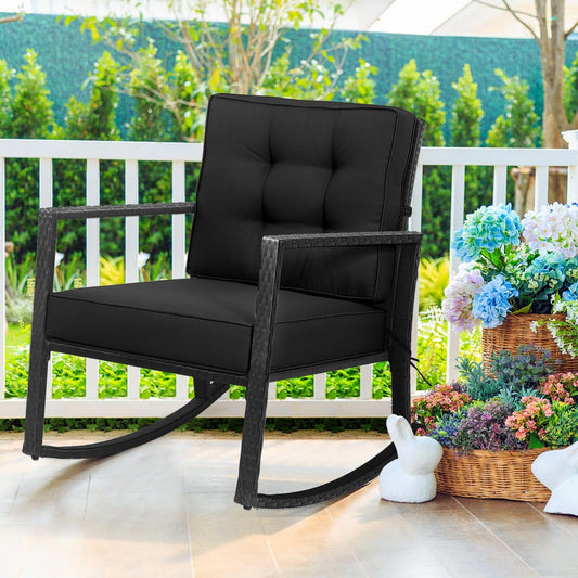 Patio Rattan Rocker Outdoor Glider Rocking Chair Cushion Lawn-Black - Tampa Home & Garden Store
