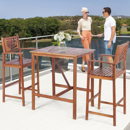 Juego de barra para patio de madera de acacia de 3 piezas con respaldo con diseño de girasol