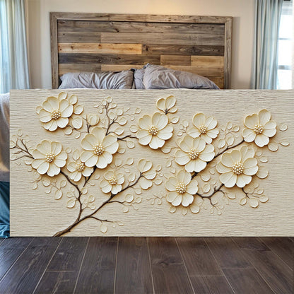 Minimalist Wall Art VIII canvas with cream 3D floral relief on textured beige background on Tampa Home & Garden Store