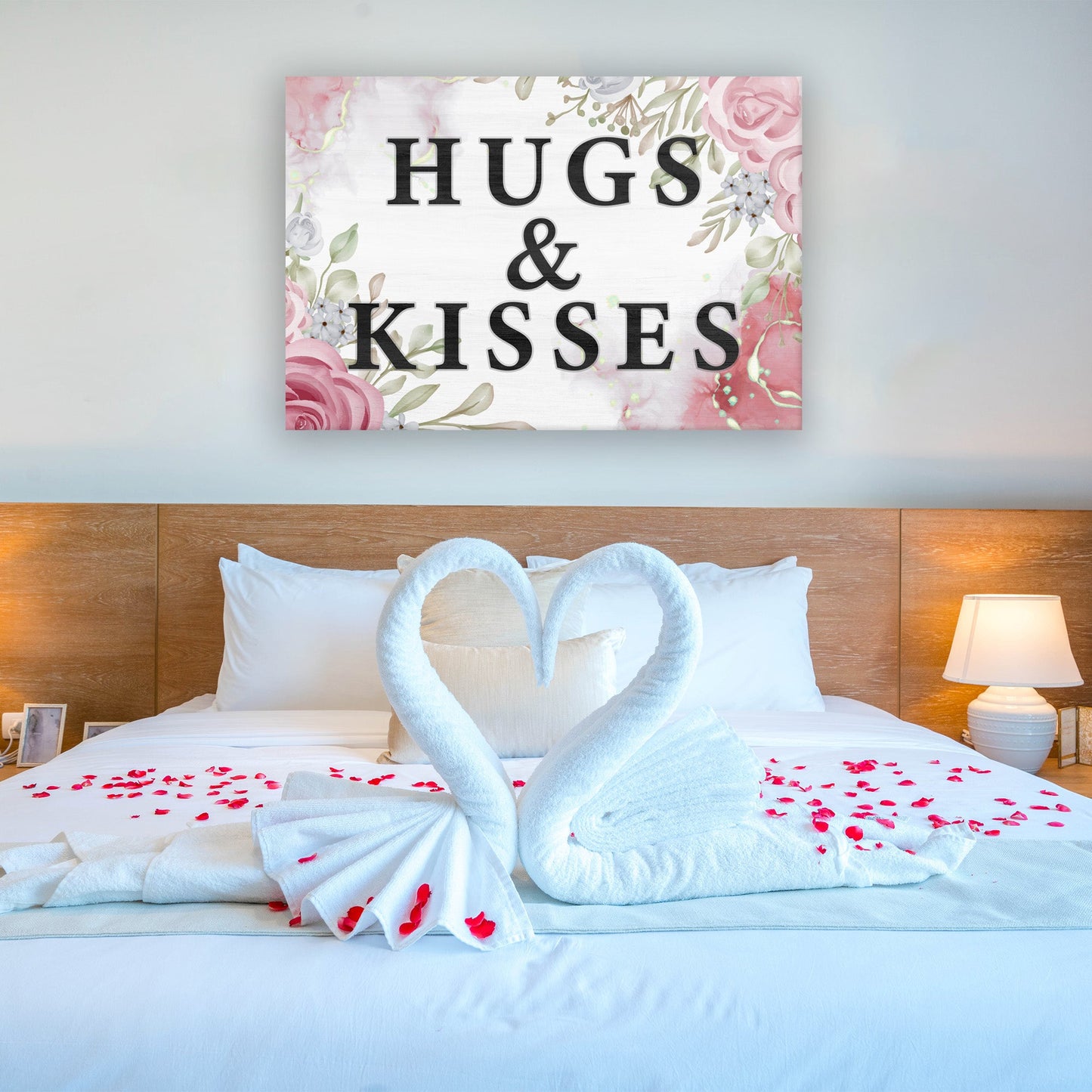 Valentine sign canvas with floral border and HUGS & KISSES text by Tailored Canvases on Tampa Home & Garden Store