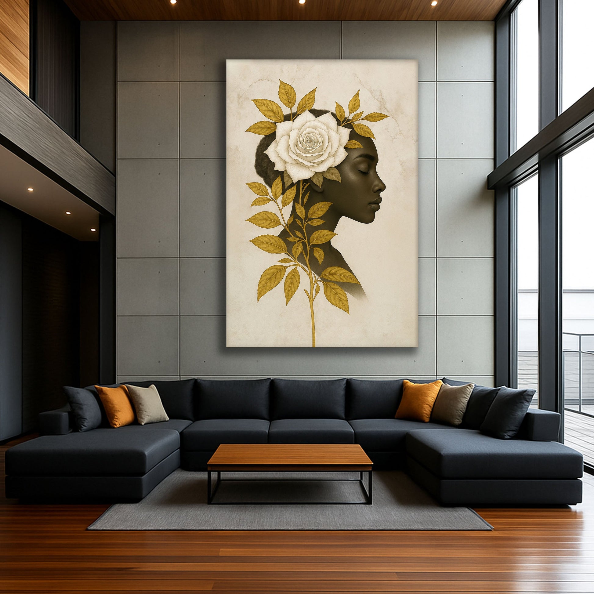Floral Majesty Wall Art II canvas by Tailored Canvases, woman profile with white rose and leaves on Tampa Home & Garden Store