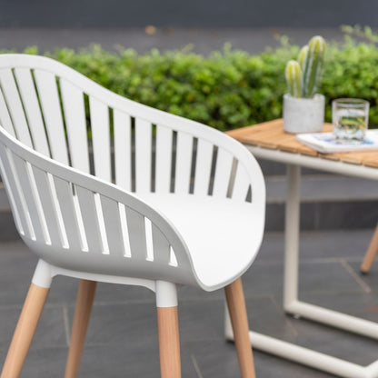Portals Light C-shape Chair Set white outdoor chair with wood legs LifestyleGarden US on Tampa Home & Garden Store