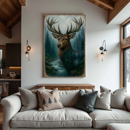 Misty Stag Double Exposure Wall Art Canvas Print