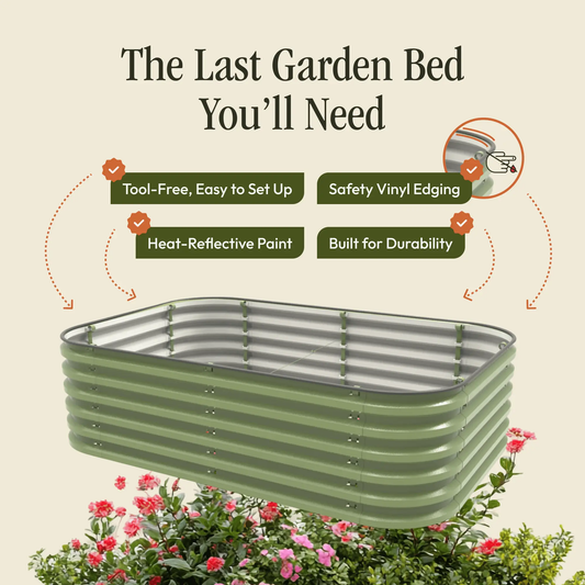 Gro-Rite No Tools Needed metal raised garden bed kit in green with modular stacked planters on Tampa Home & Garden Store