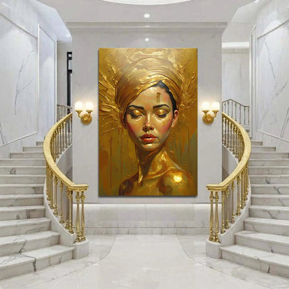 Woman's Golden Serenity Wall Art crafting canvas by Tailored Canvases, gold halo portrait on Tampa Home & Garden Store