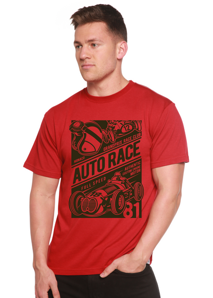 Auto Race men's bamboo viscose/organic cotton red short sleeve T-shirt with black graphic print on Tampa Home & Garden Store
