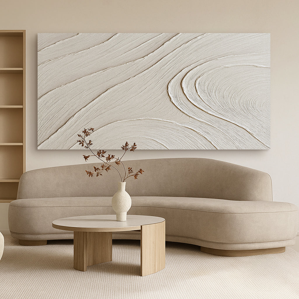Minimalist wall art canvas in neutral beige tones by Tailored Canvases for living room on Tampa Home & Garden Store