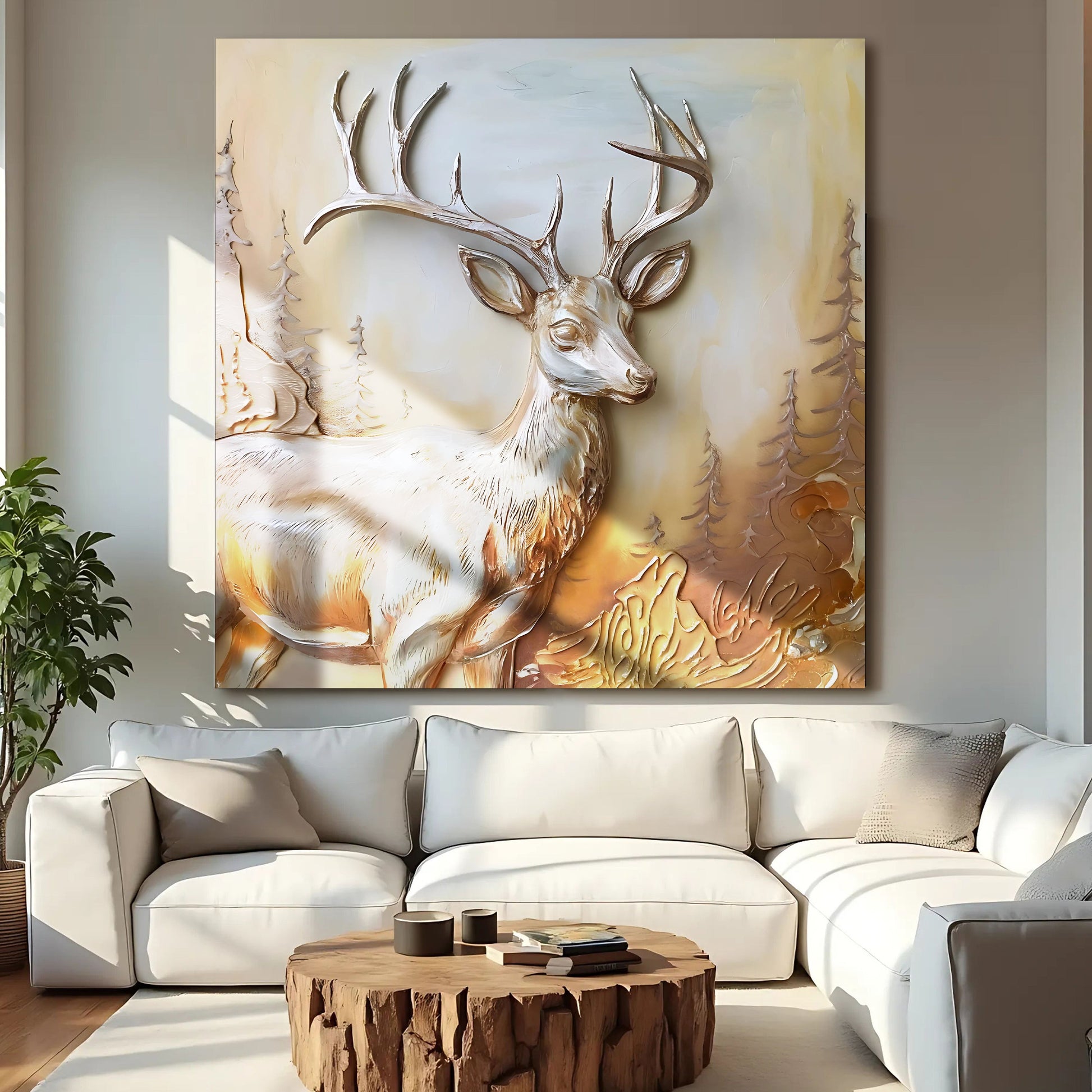 3D Deer Wall Art canvas by Tailored Canvases, textured stag head with bold antlers on Tampa Home & Garden Store