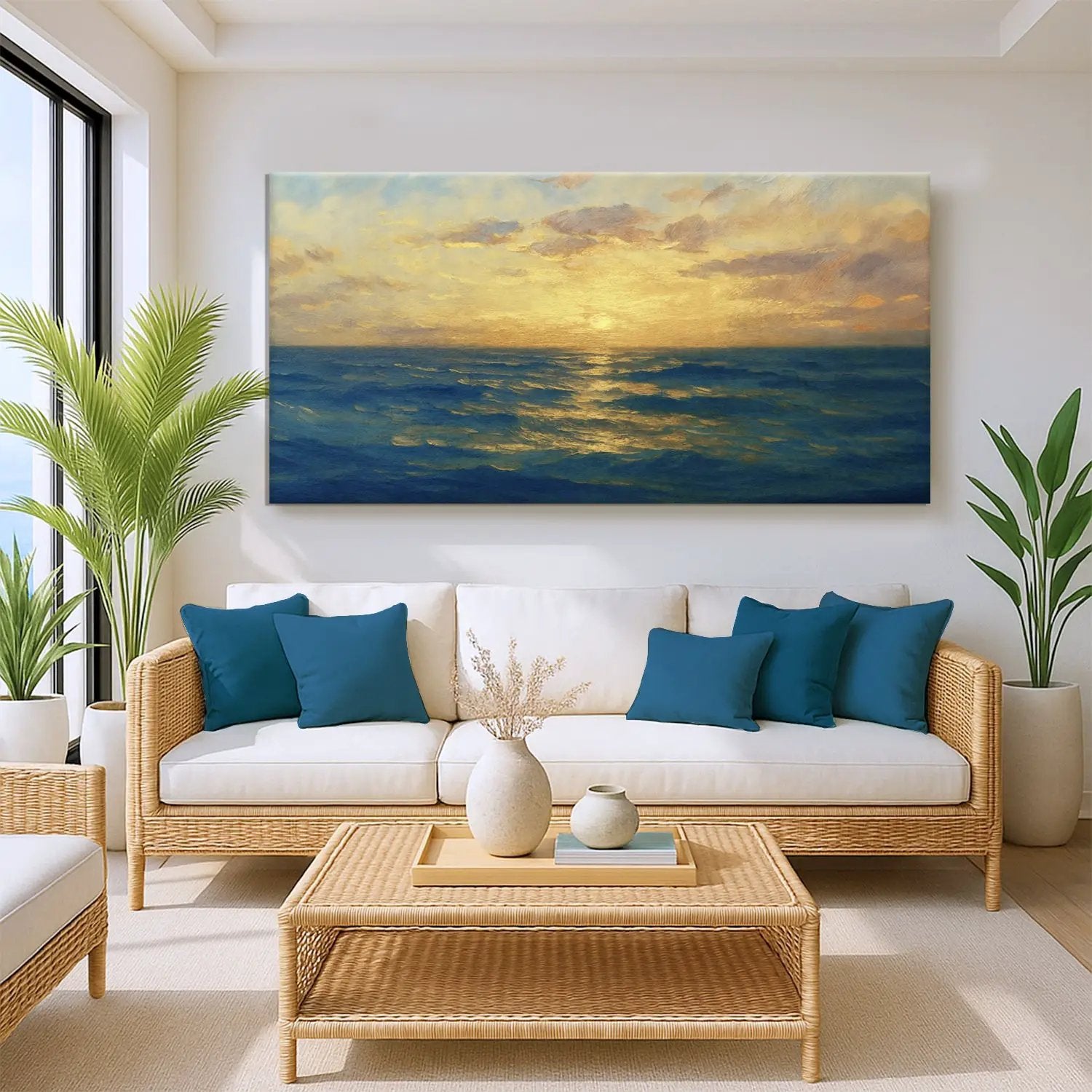 Waterscape Abstract Wall Art VII canvas seascape in blue and gold by Tailored Canvases on Tampa Home & Garden Store