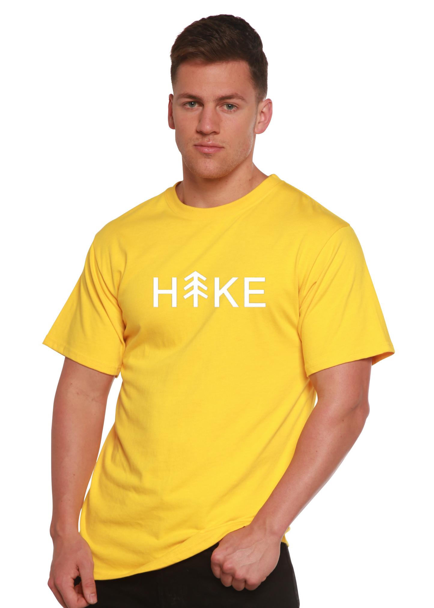 Hike men's graphic T-shirt in yellow bamboo viscose/organic cotton, short sleeves, Spun Bamboo on Tampa Home & Garden Store