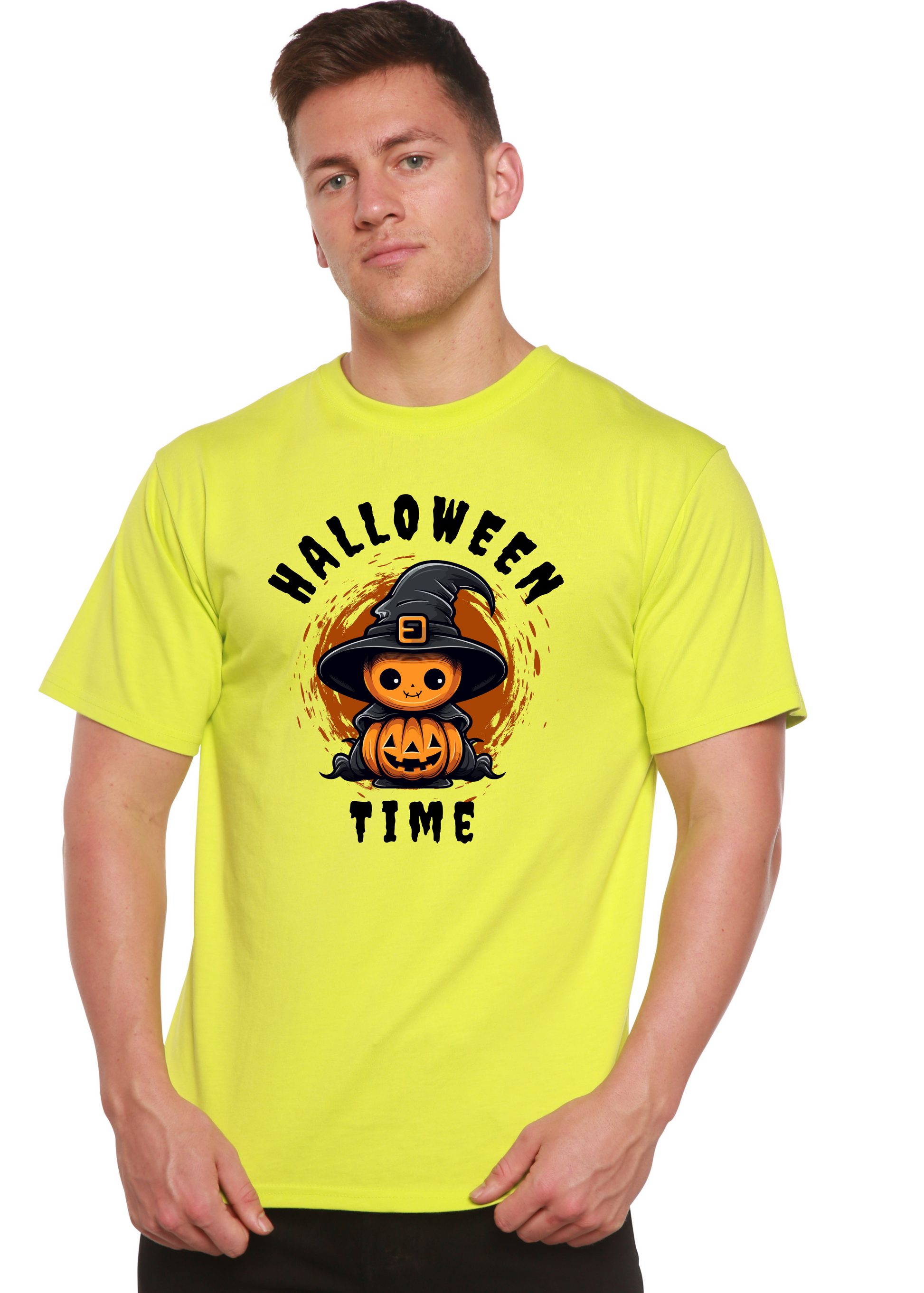 Unisex Halloween graphic T-shirt in neon lime bamboo viscose/organic cotton Spun Bamboo on Tampa Home & Garden Store