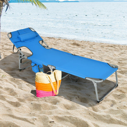 Tumbona Plegable de Playa con Almohada para Exteriores - Azul