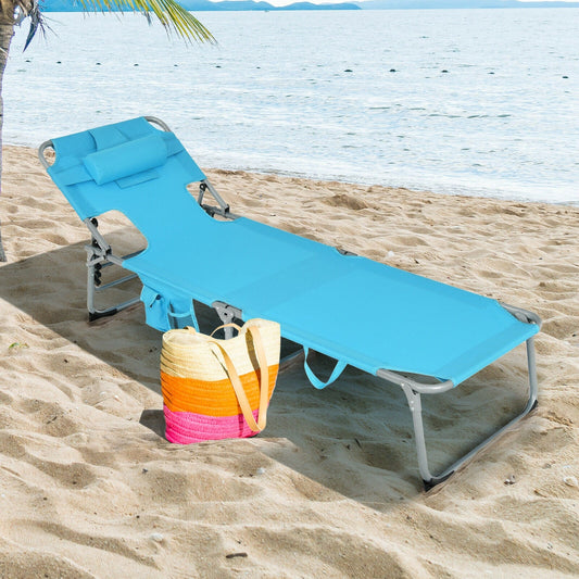Folding Beach Lounge Chair with Pillow for Outdoor-Turquoise - Tampa Home & Garden Store