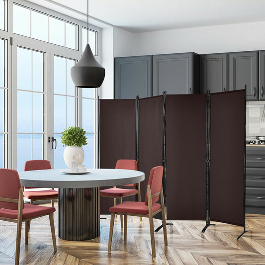 4-Panel  Room Divider with Steel Frame-Brown - Tampa Home & Garden Store
