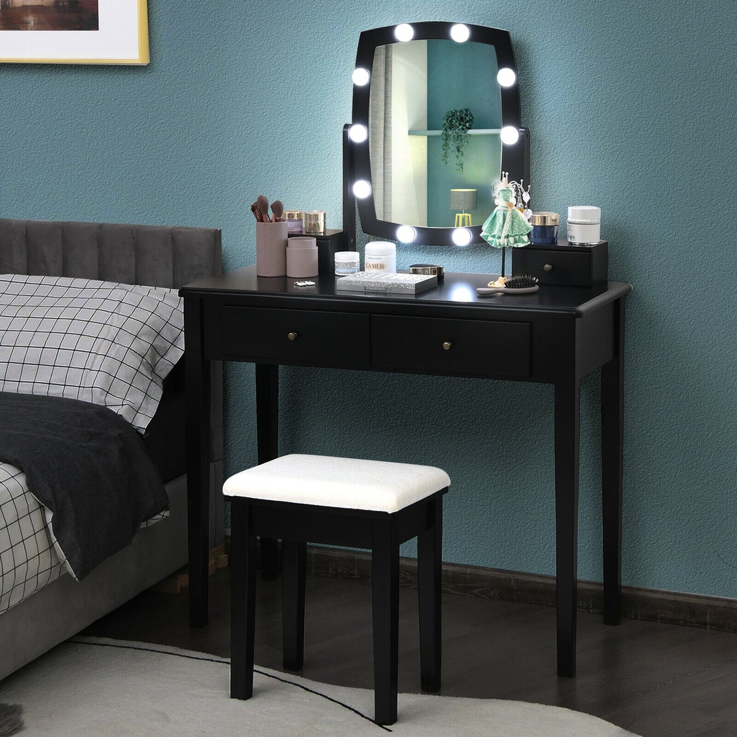 Tocador con Espejo Iluminado para Dormitorio y Vestidor - Negro