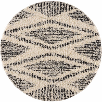 Fishhook Berber Shag Rug round beige shag with black fishhook pattern on Tampa Home & Garden Store