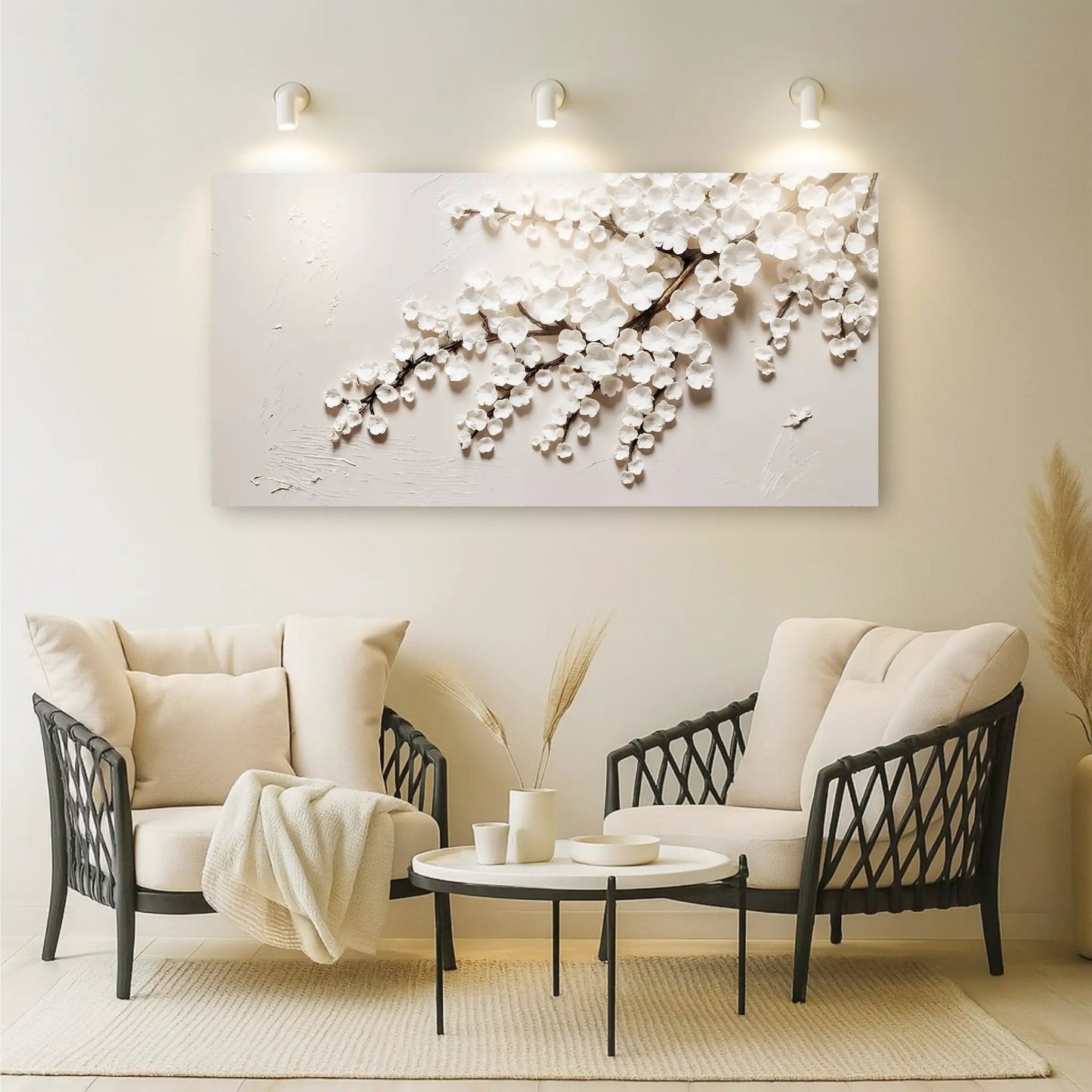 White Cherry Blossom Wall Art Canvas Made In USA