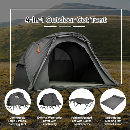 2-Person Outdoor Camping Tent with External Cover by GemGear, 4-in-1 cot tent in gray on Tampa Home & Garden Store