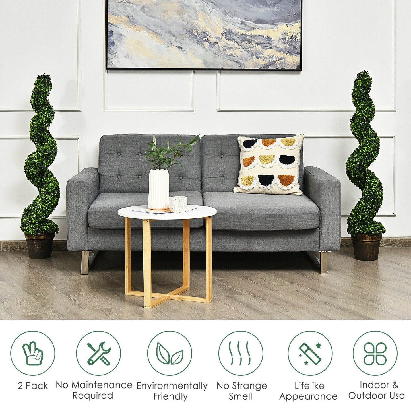 Paquete de 2 topiarios artificiales de boj en espiral de 4 pies para decoración interior y exterior