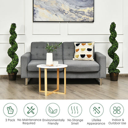 Paquete de 2 topiarios artificiales de boj en espiral de 4 pies para decoración interior y exterior