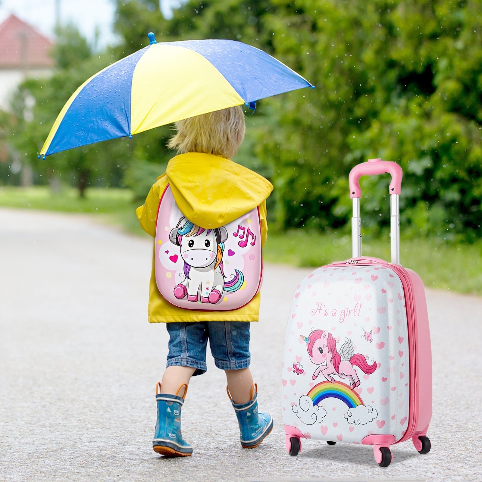 GemGear 2-piece kids luggage: pink unicorn 12in backpack and pink 16in wheeled carry-on on Tampa Home & Garden Store